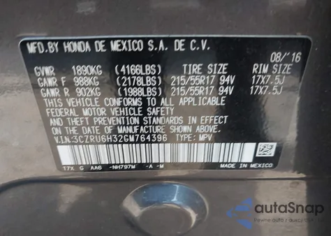 2016 Honda Hr-V Lx from USA, damaged, VIN 3CZRU6H32GM764396